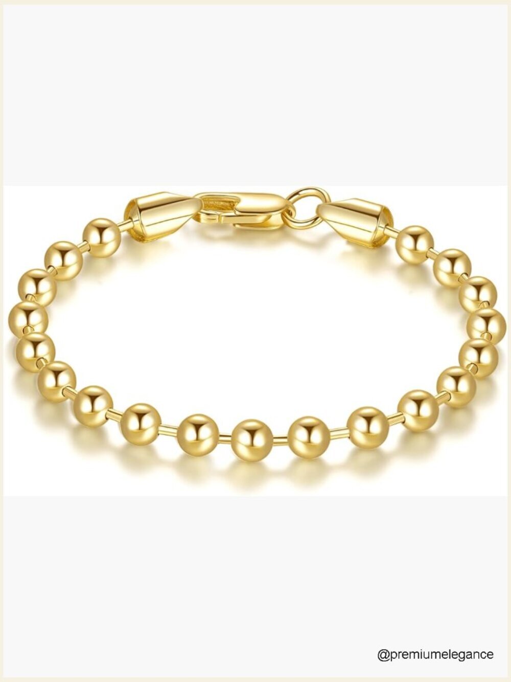 14K Gold Plated Bead Chain Bracelet Unisex Lobster Clasp 5mm Sizes 6.5-9in